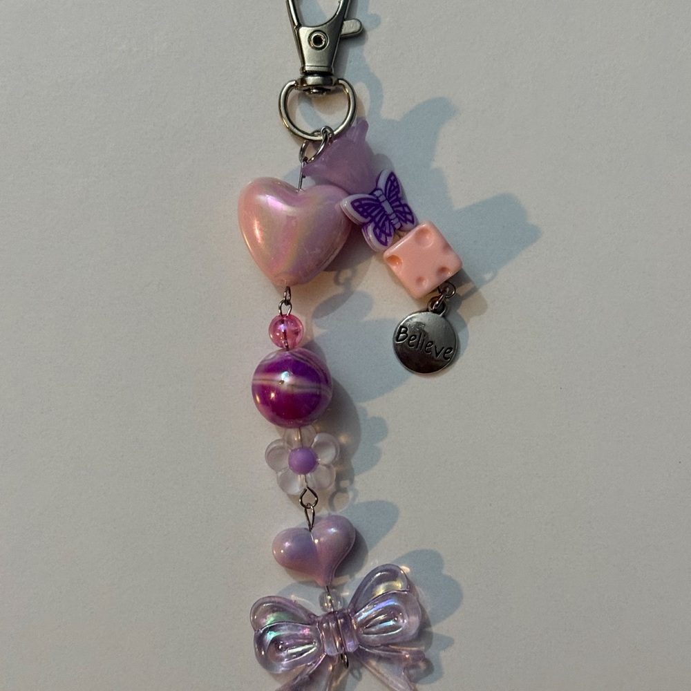 Charming Purple and Pink Beaded Keychain